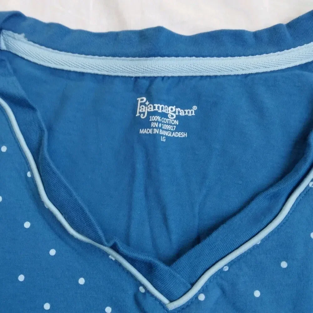 Pajamagram Set Blue Polka Dots Long Sleeve PJs 100% Cotton Women's Size Large